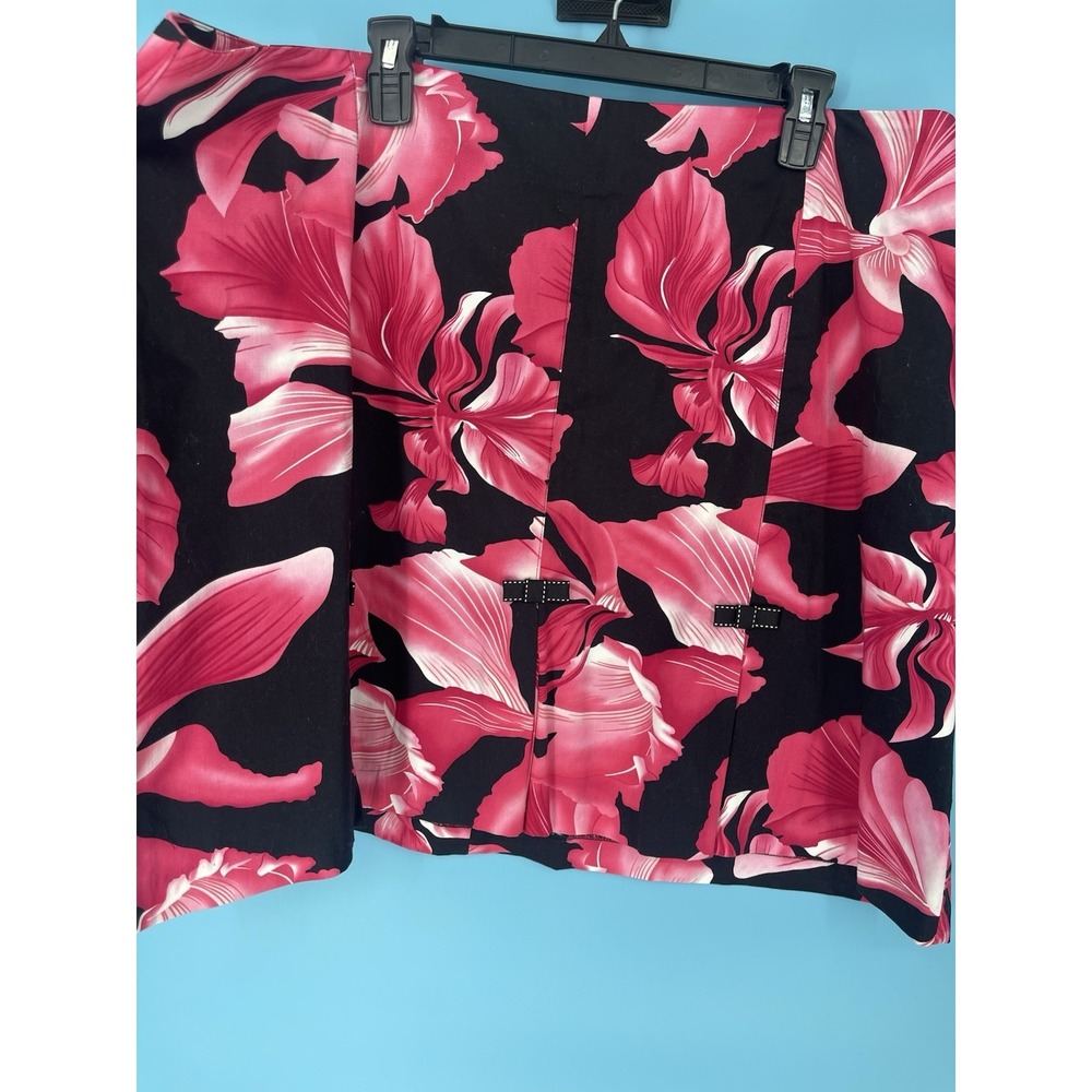 Carolina Blues Black Pink Floral Skirt W/Hem Pleats & Bows Feminine Zipper 24W